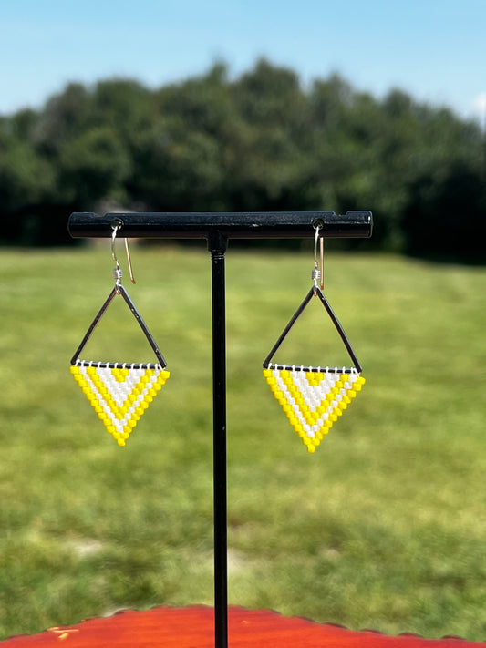 Beaded Triangle Earrings - Yellow & White