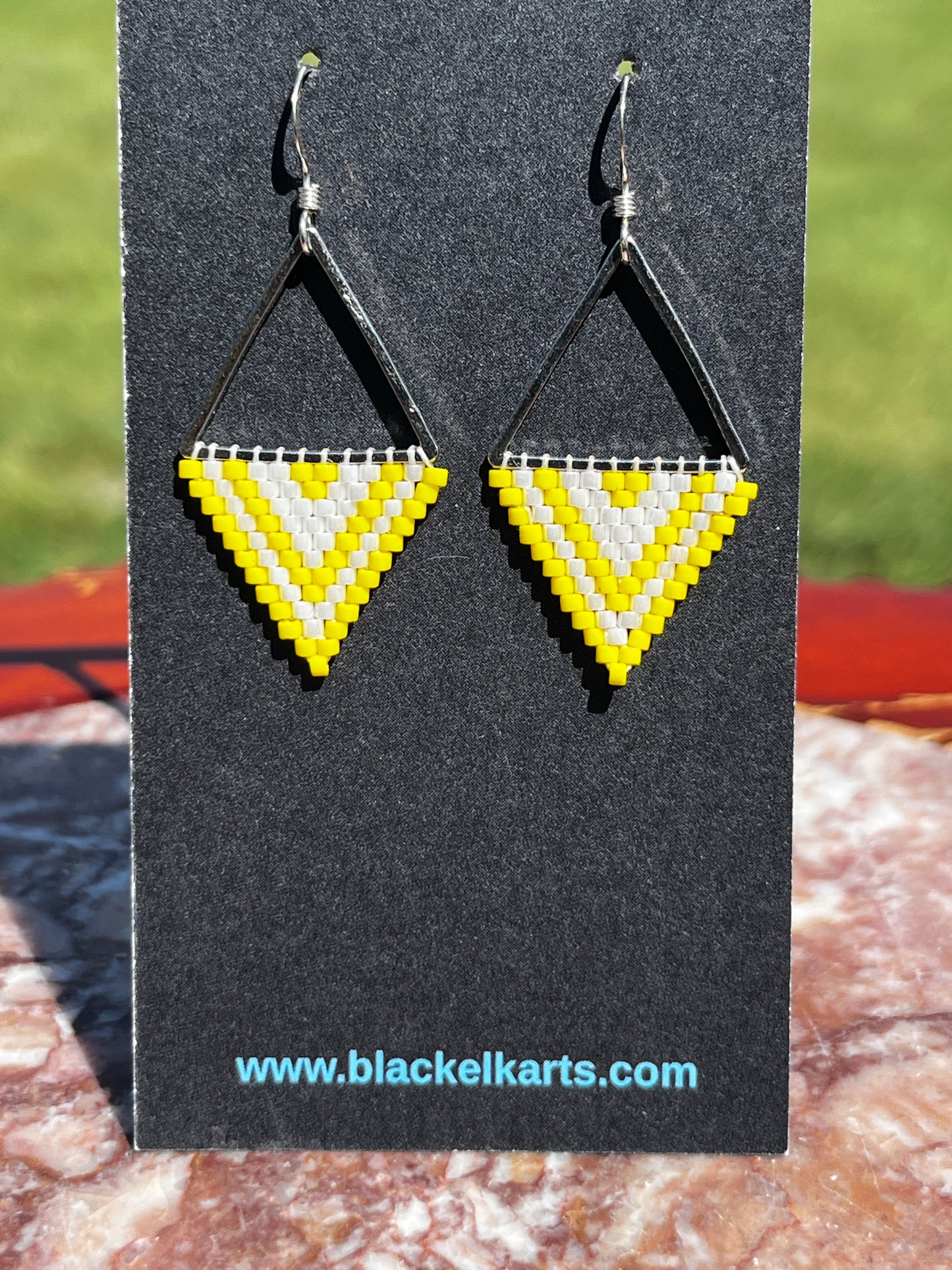 Beaded Triangle Earrings - Yellow & White