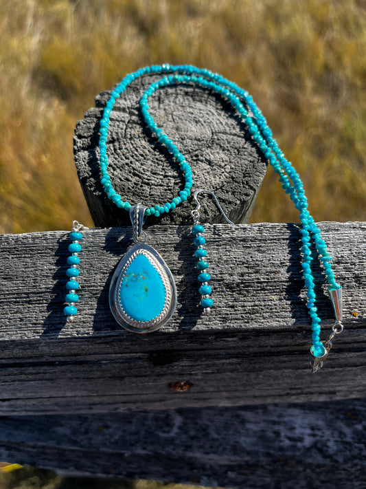 Turquoise Earrings & Necklace - Medium Teardrop
