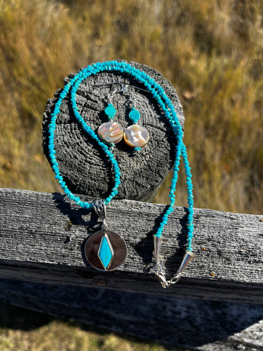Turquoise Earrings & Necklace - Round