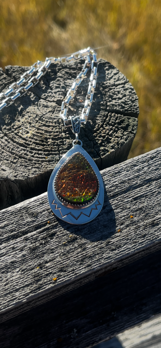 Ammolite Teardrop Pendant (medium)