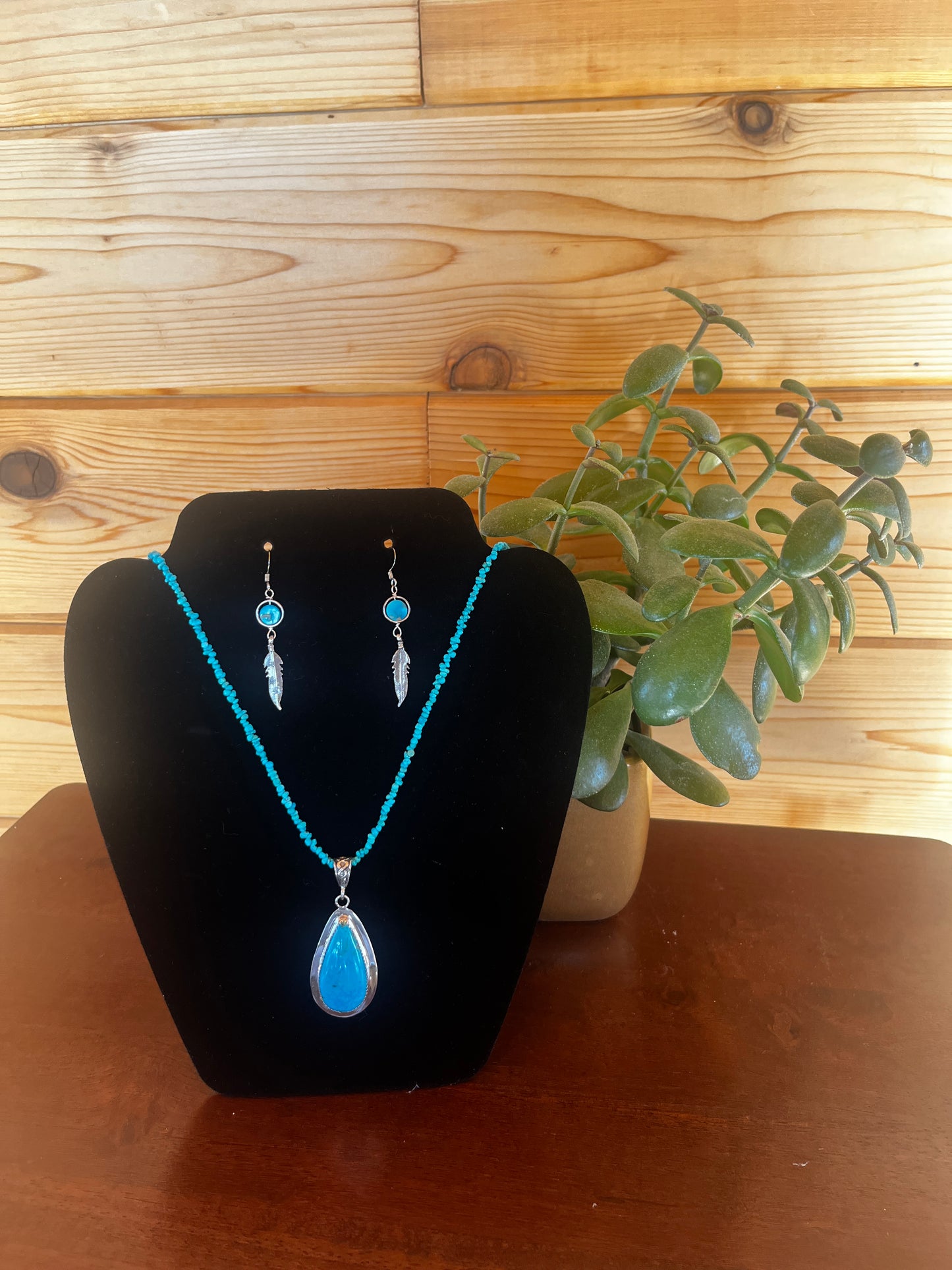 Turquoise Earrings & Necklace - Large Teardrop