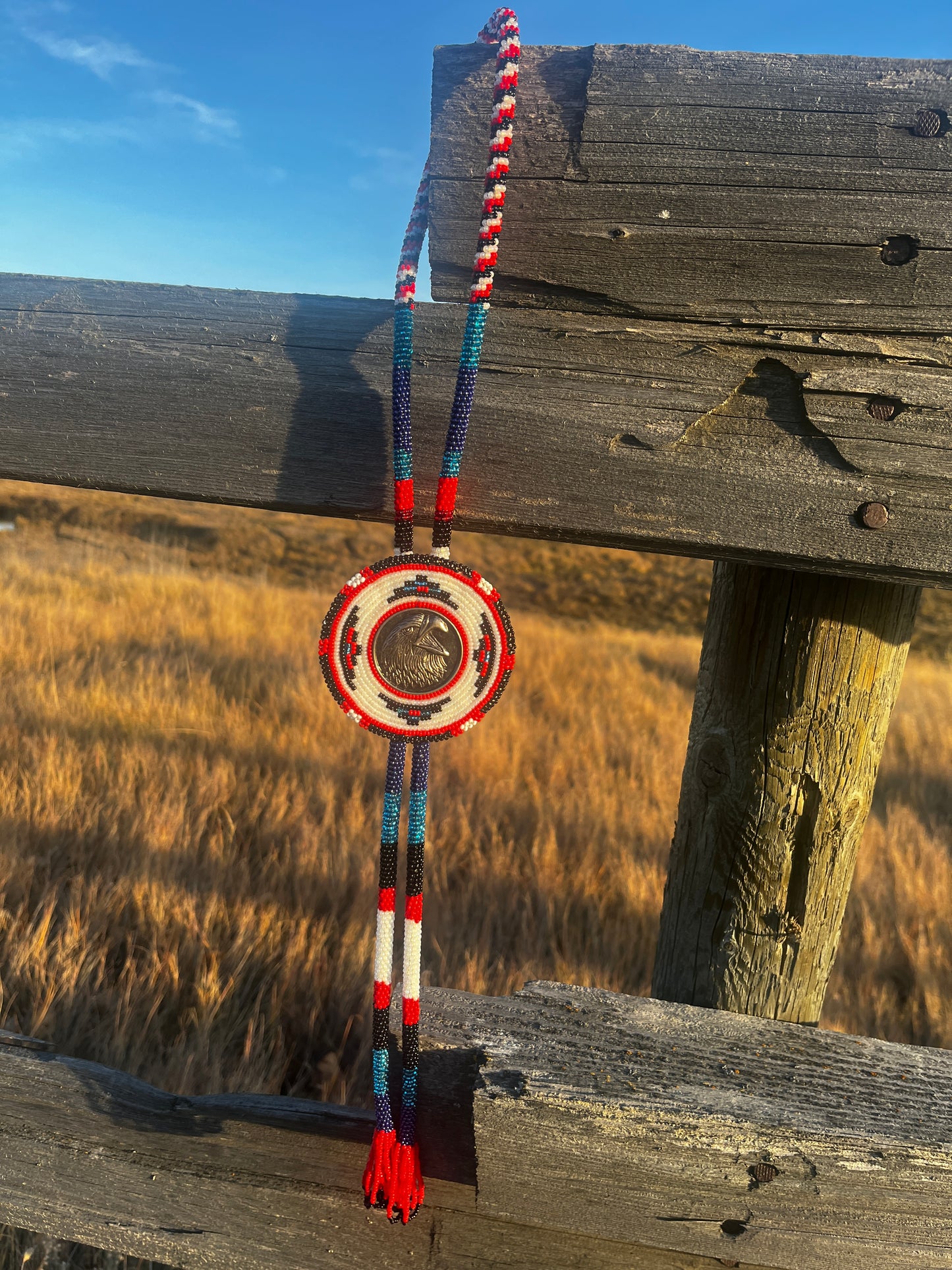 Beaded Bolo Tie - Metal Eagle