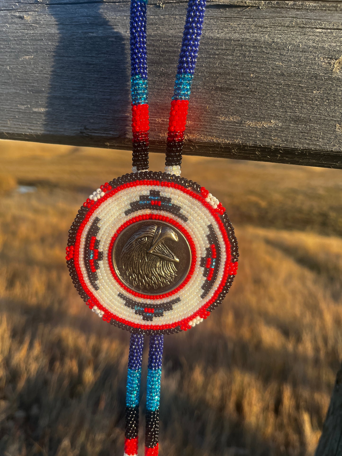 Beaded Bolo Tie - Metal Eagle