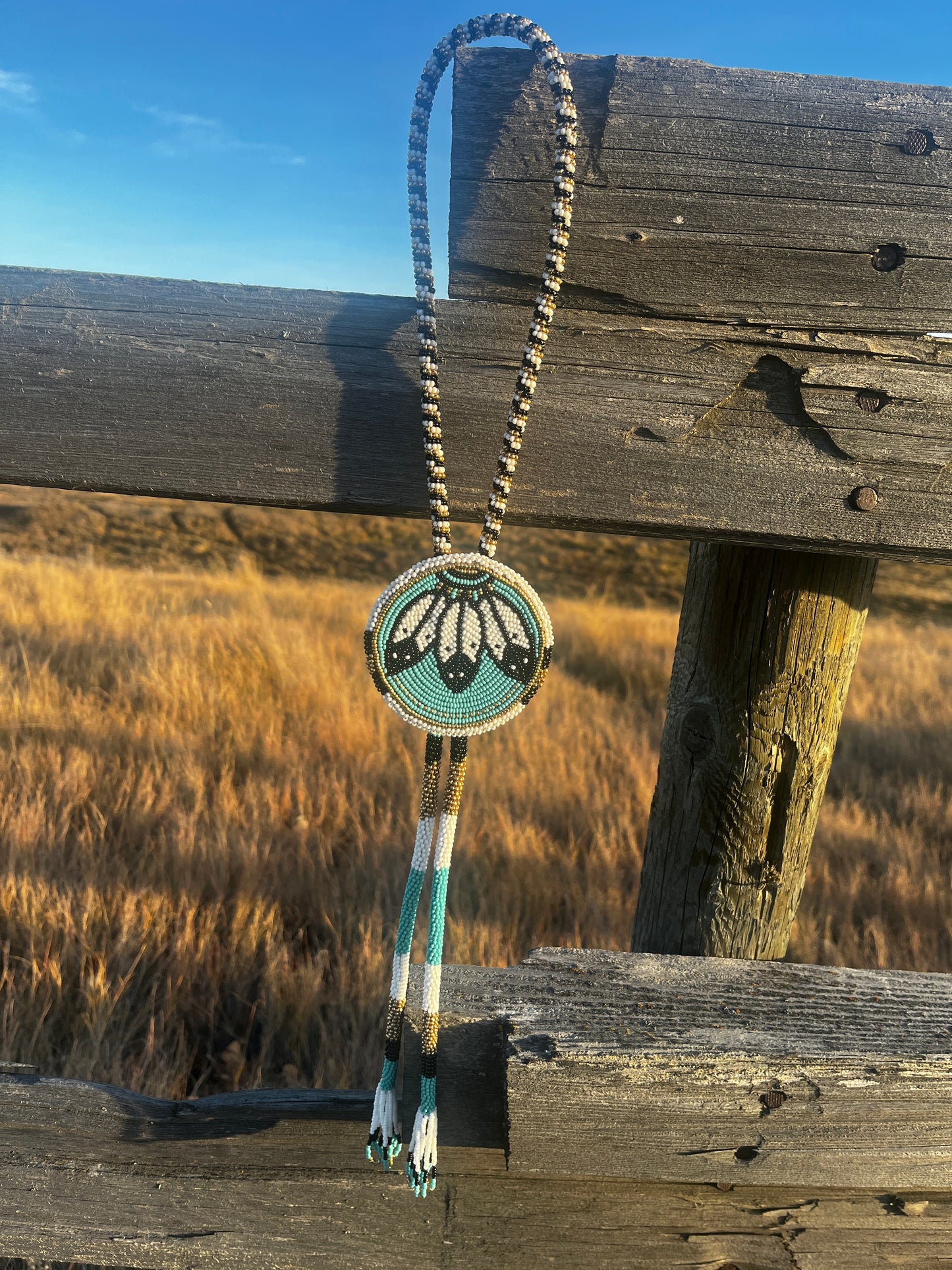 Beaded Bolo Tie - Feathers