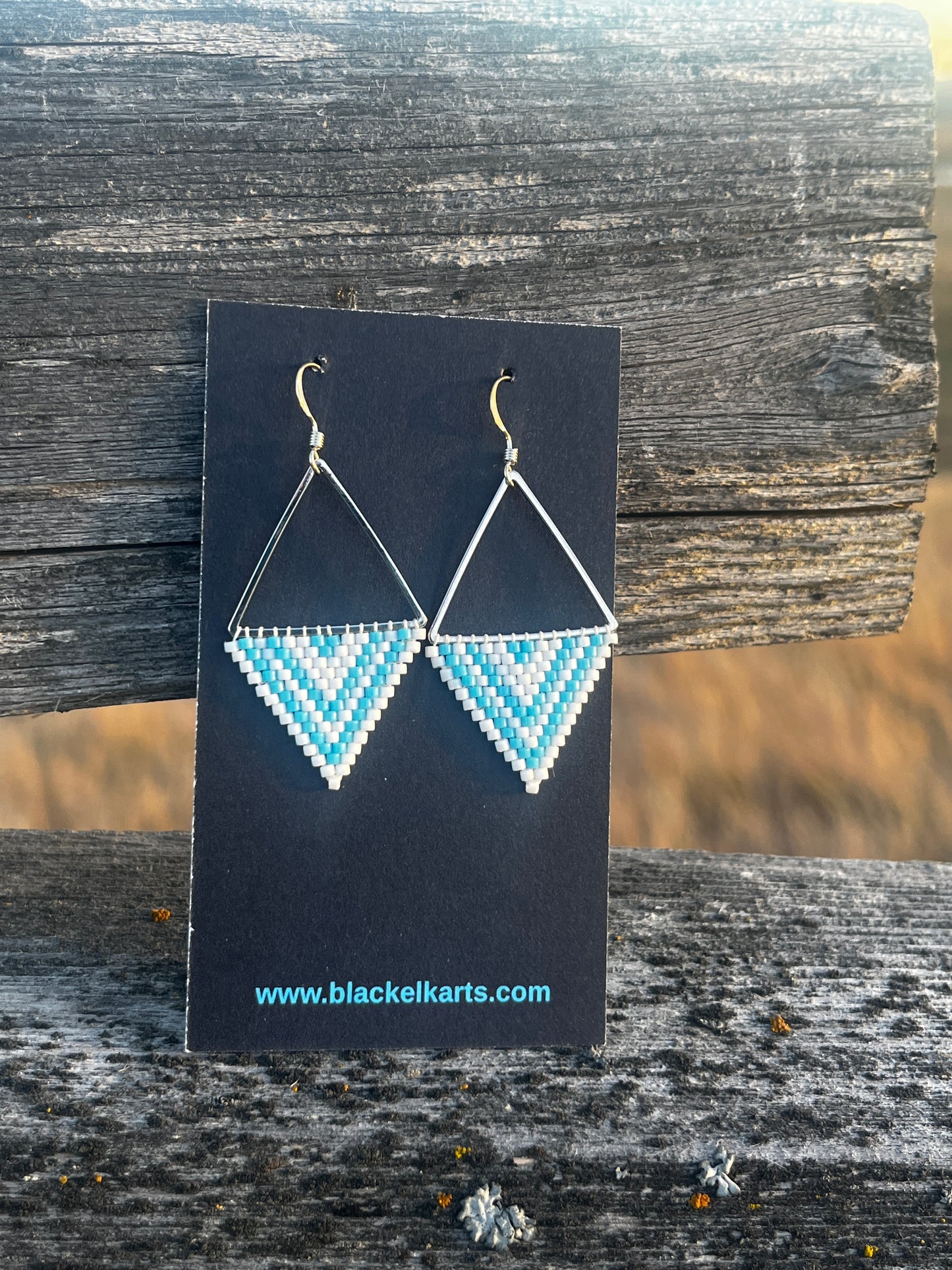 Beaded Triangle Earrings - White and Light Blue