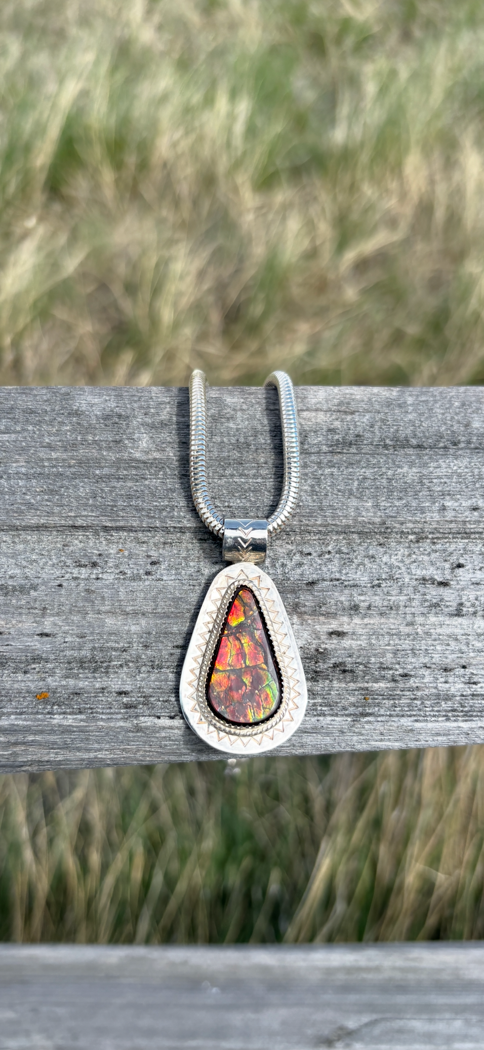Ammolite Teardrop Pendant