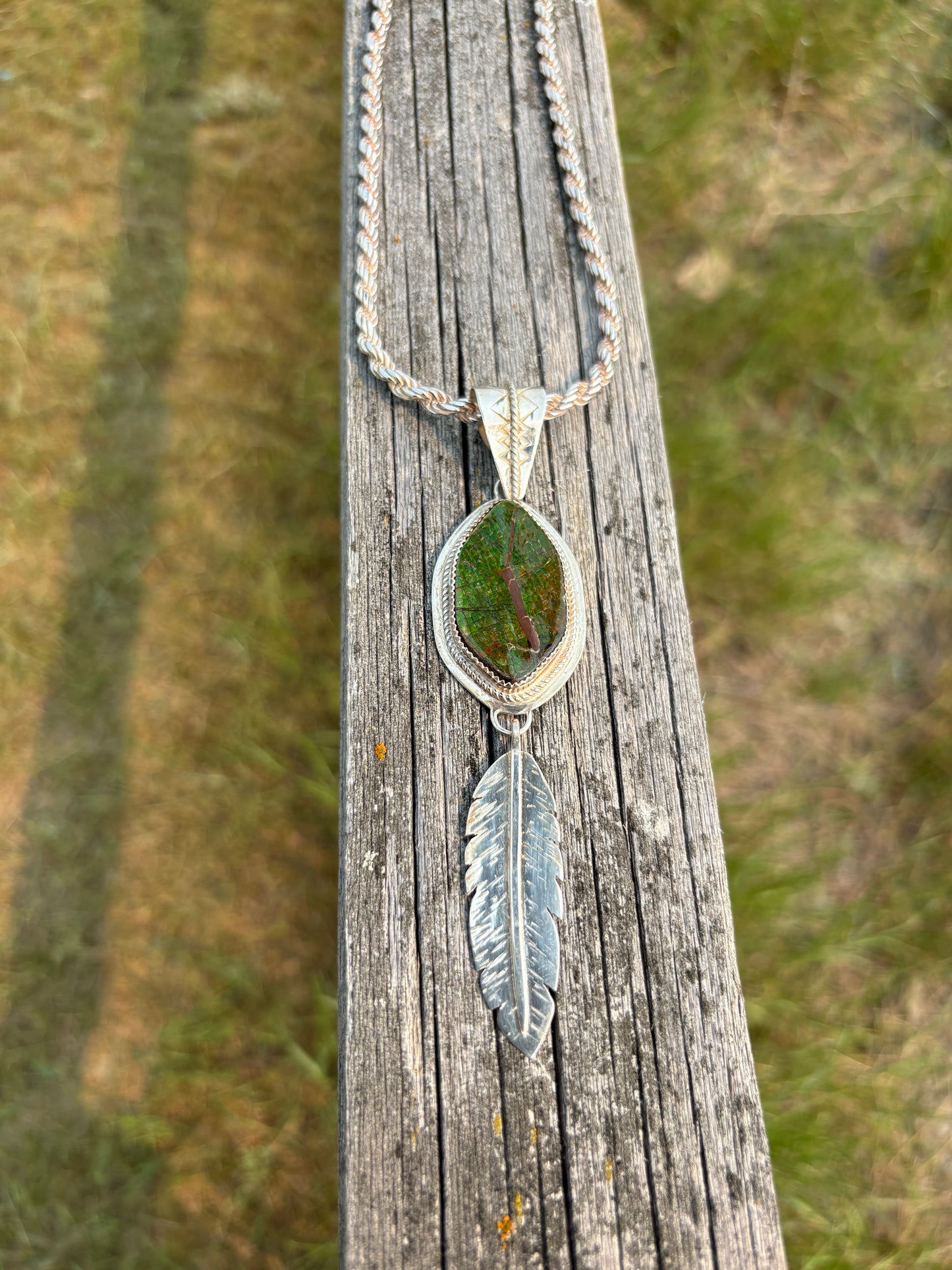 Ammolite Necklace with Argentium Silver Feather