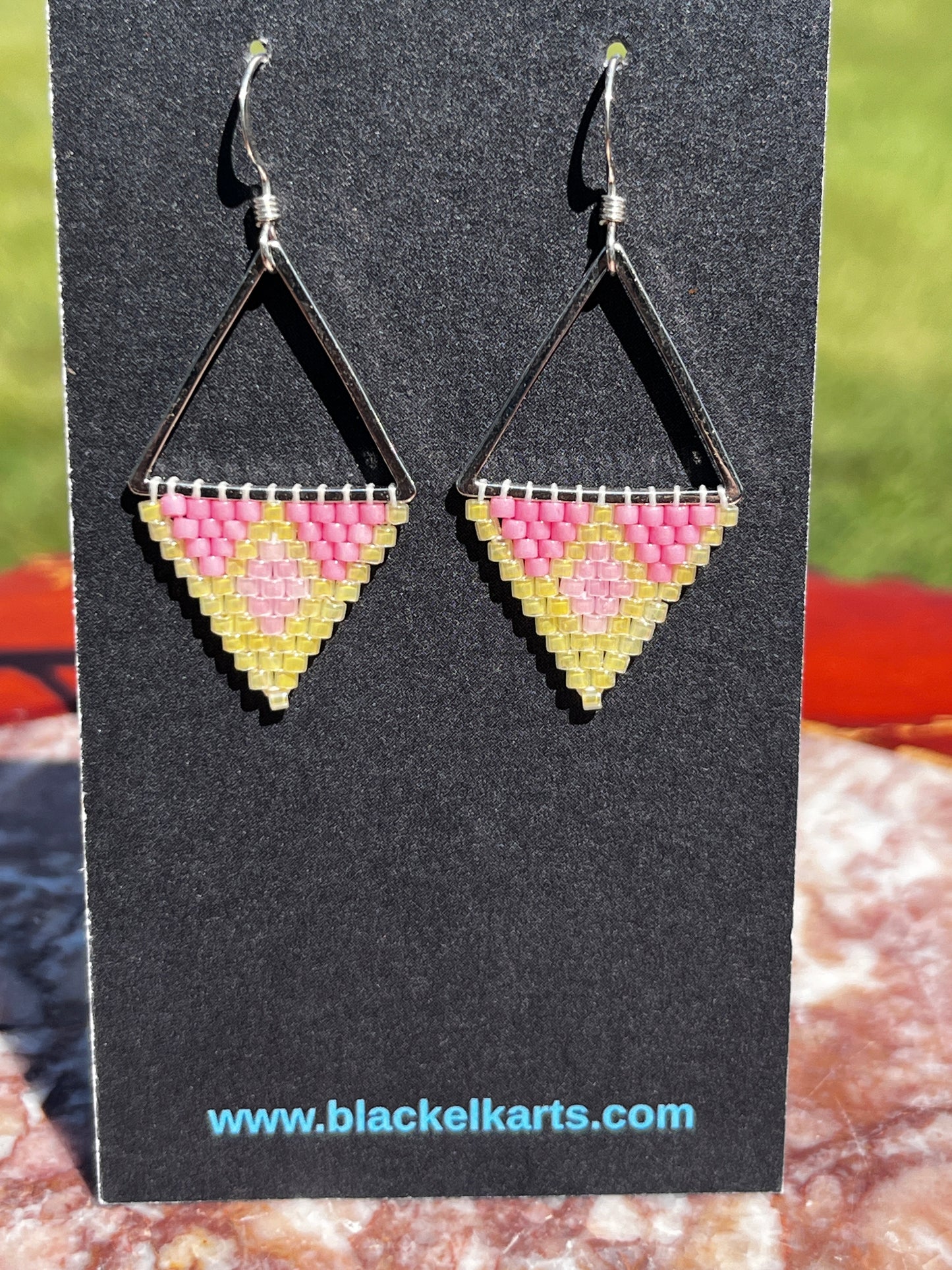 Beaded Triangle Earrings - Pink & Yellow
