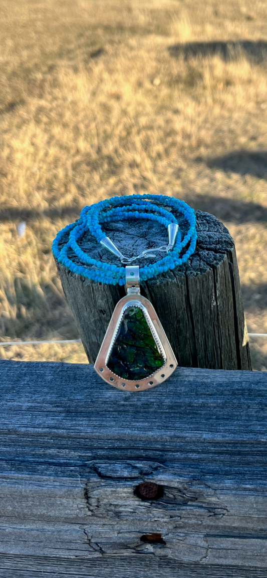 3 Strand Ammolite and Turquoise Necklace