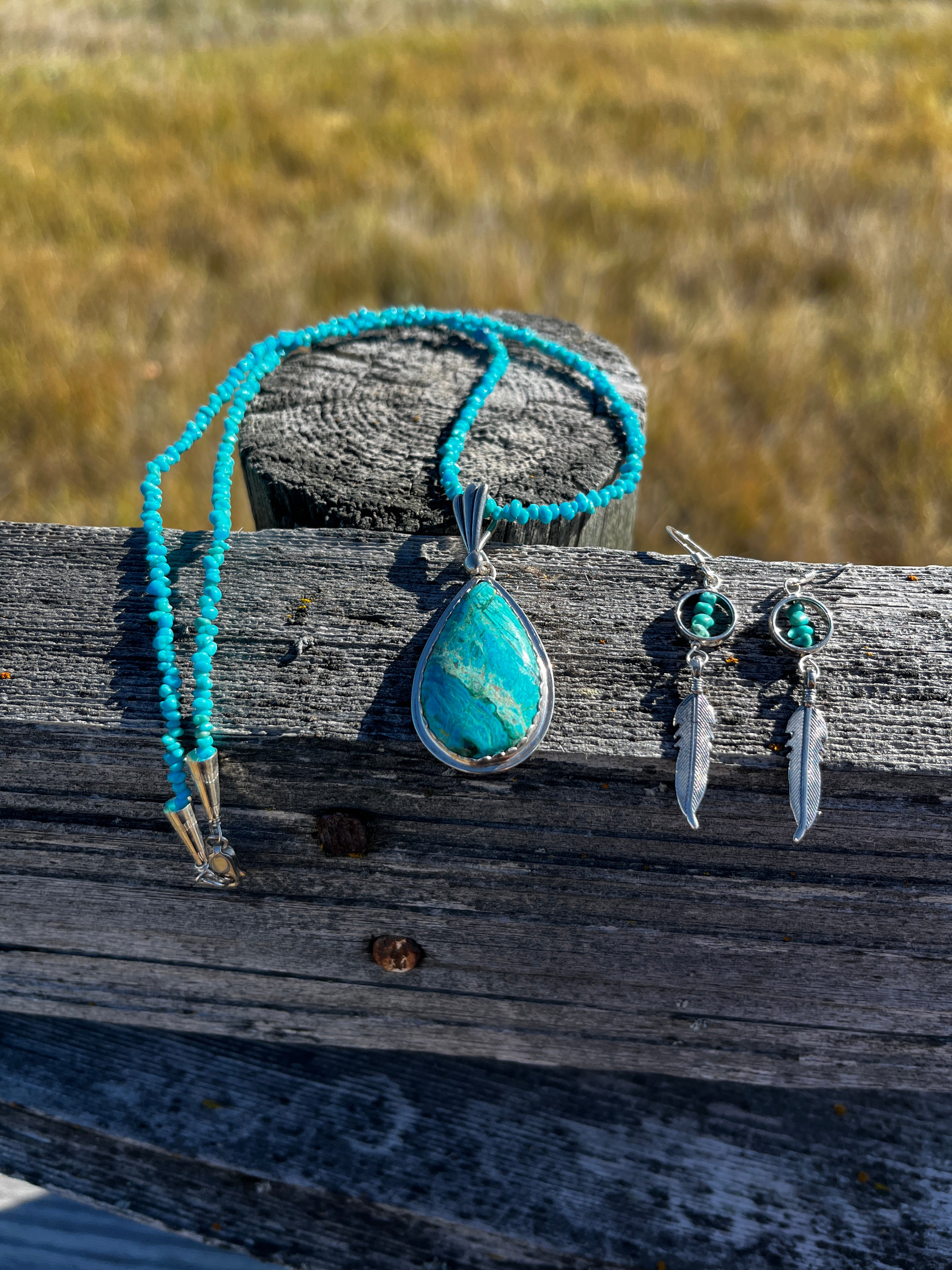 Chrysocolla & Turquoise Necklace & Earring Set – Black Elk Arts Inc.
