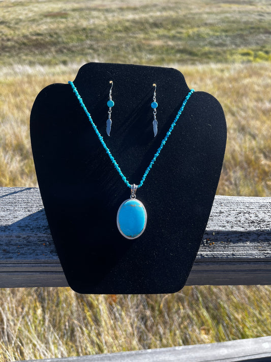 Turquoise Earrings &  Necklace - Large Oval