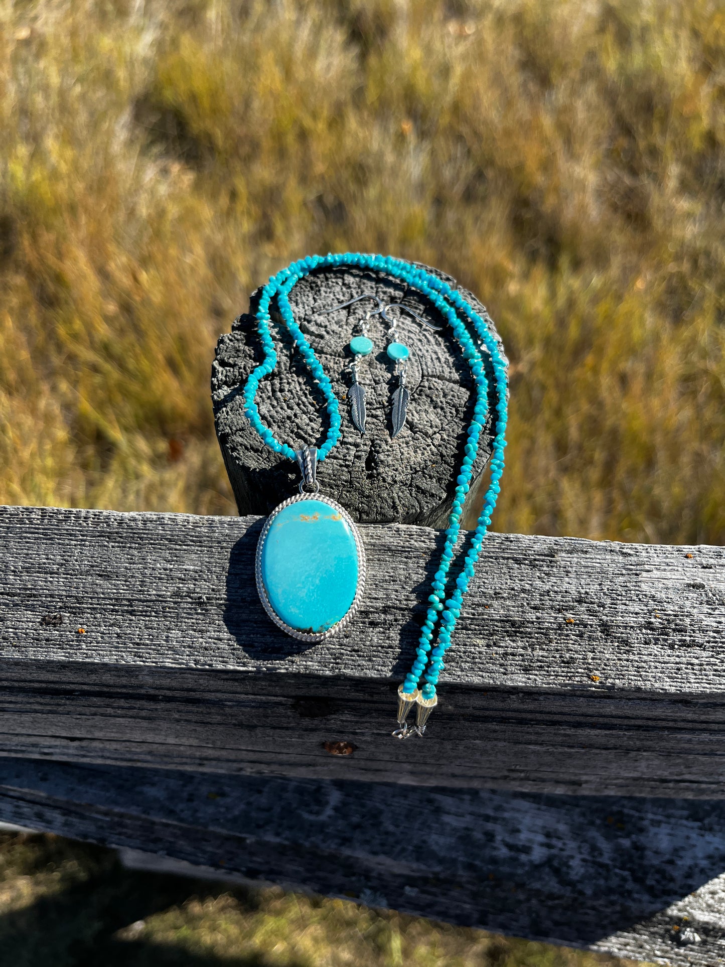 Turquoise Earrings &  Necklace - Large Oval