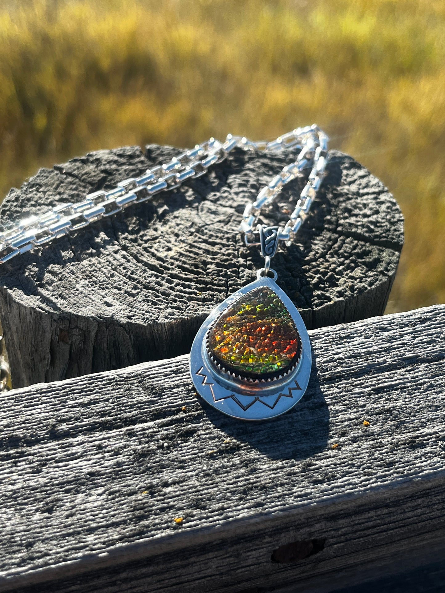 Ammolite Teardrop Pendant (medium)