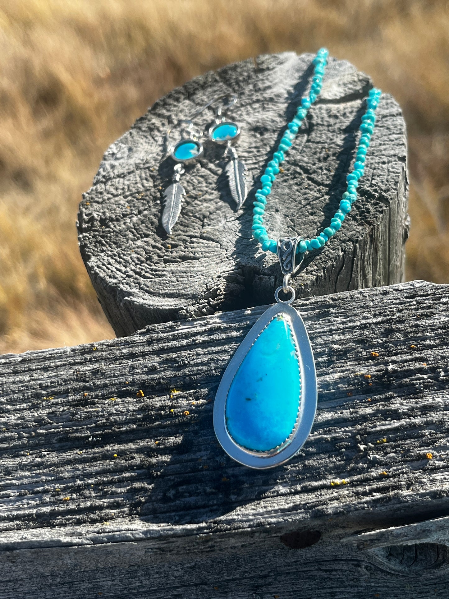 Turquoise Earrings & Necklace - Large Teardrop