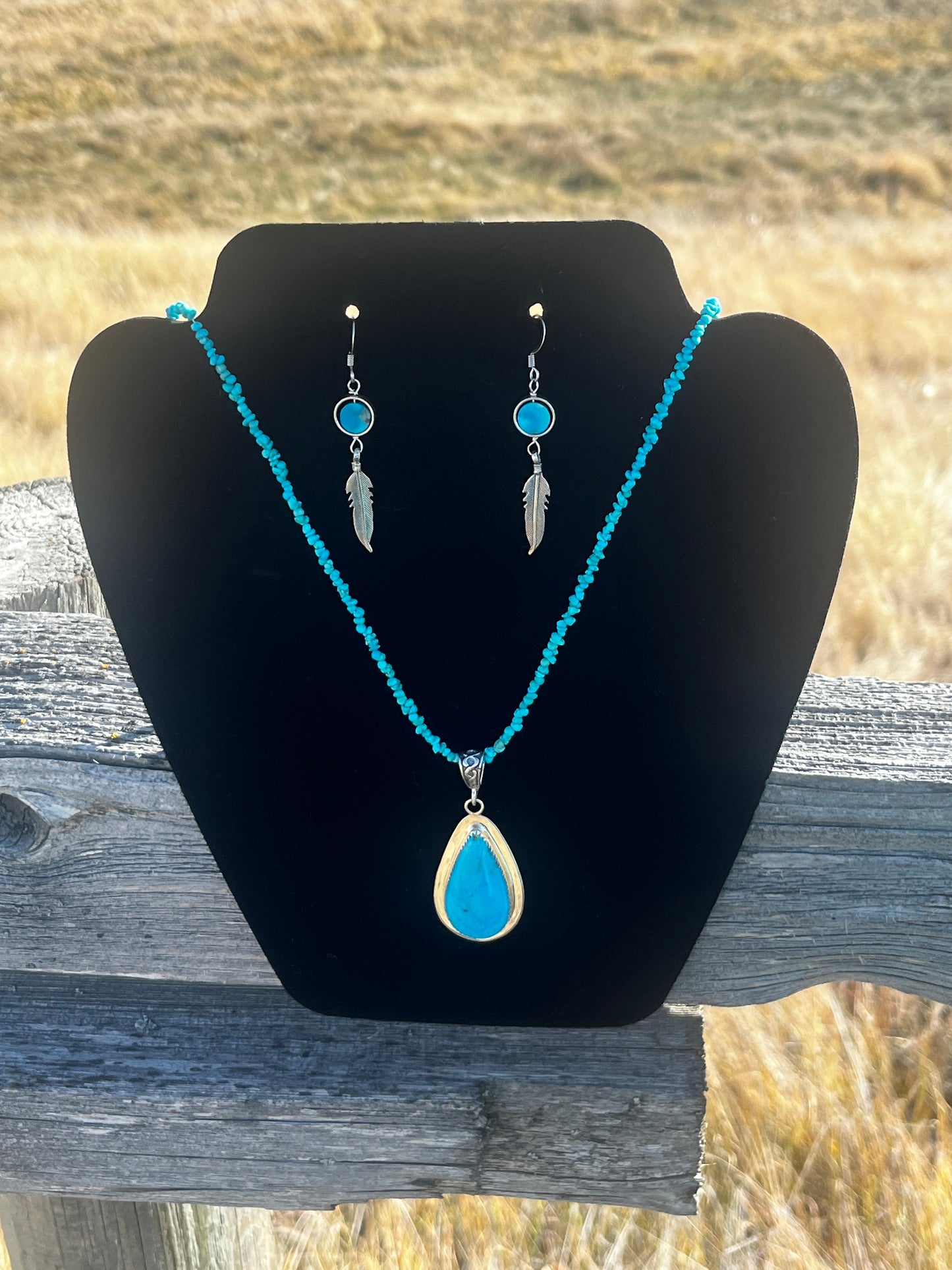 Turquoise Earrings & Necklace - Large Teardrop