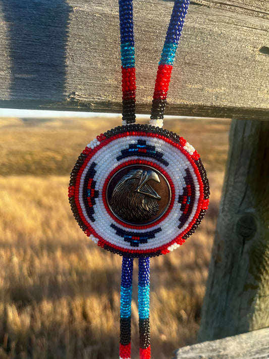 Beaded Bolo Tie - Metal Eagle
