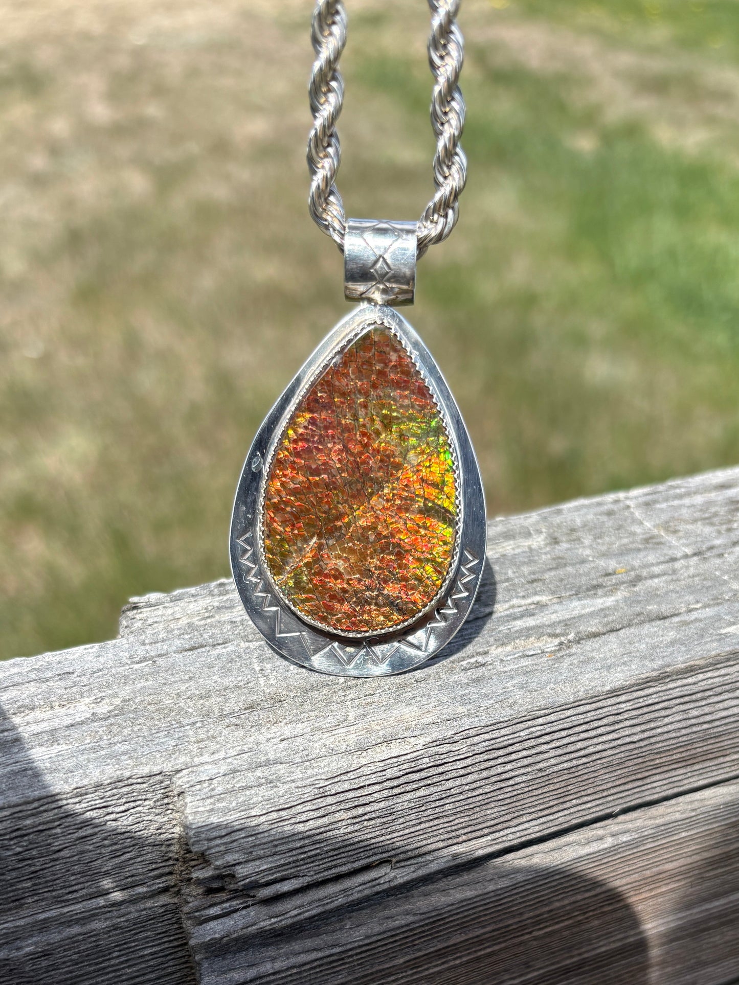 Ammolite Teardrop Pendant (large)