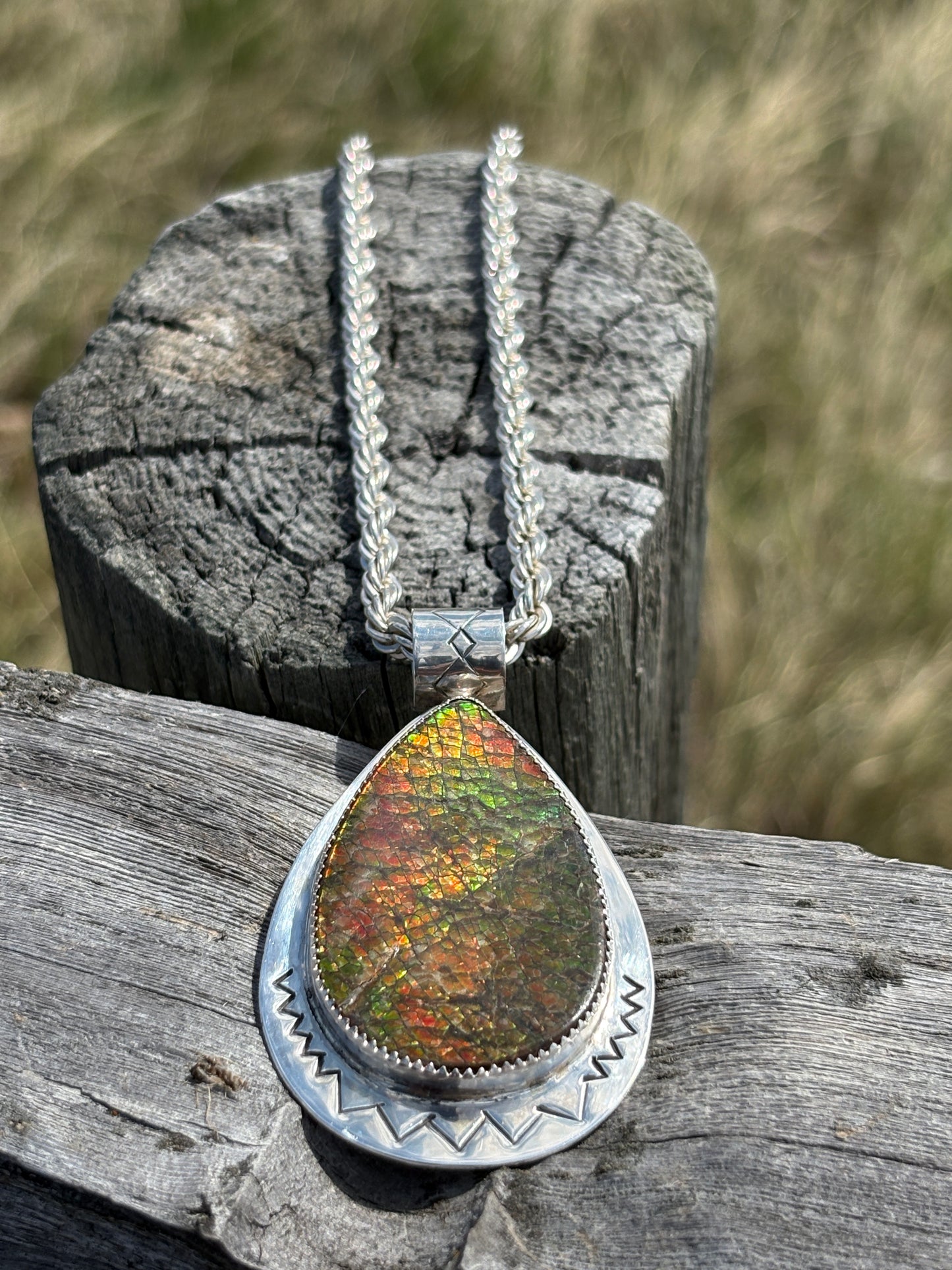 Ammolite Teardrop Pendant (large)