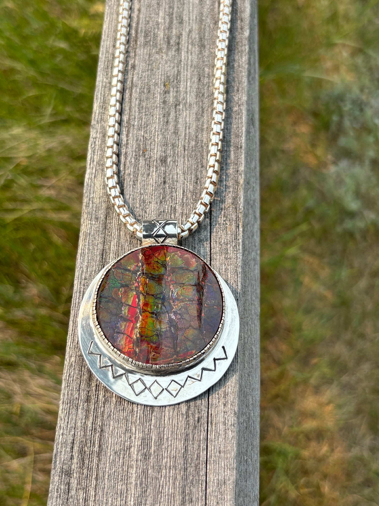 Ammolite Pendant with Sterling Silver Necklace