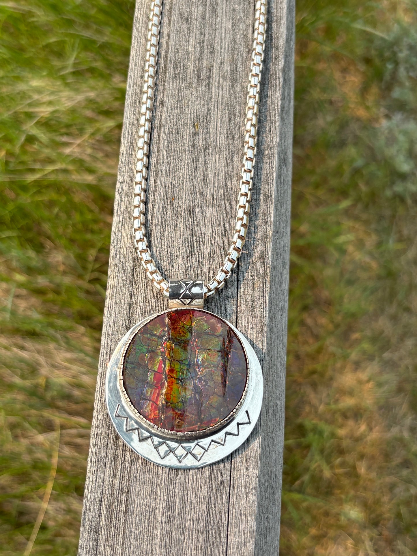 Ammolite Pendant with Sterling Silver Necklace