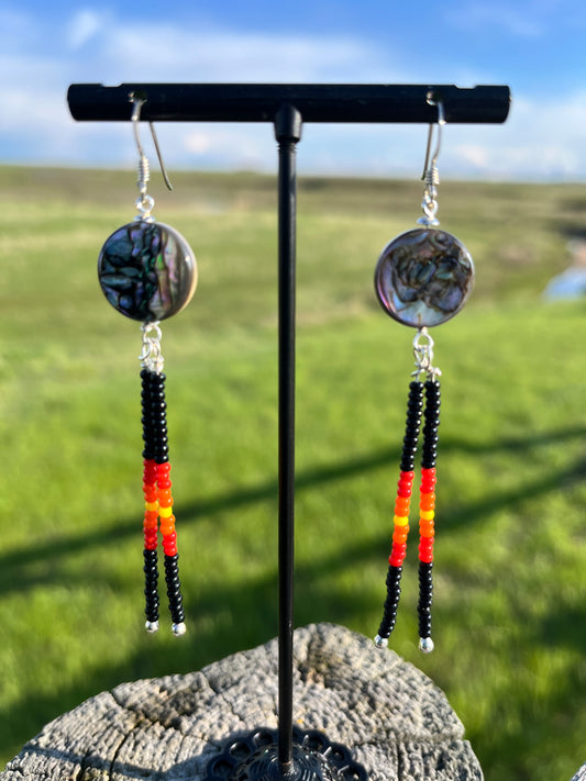 Abalone Earrings with Black Glass Beads & Sterling Silver (round)