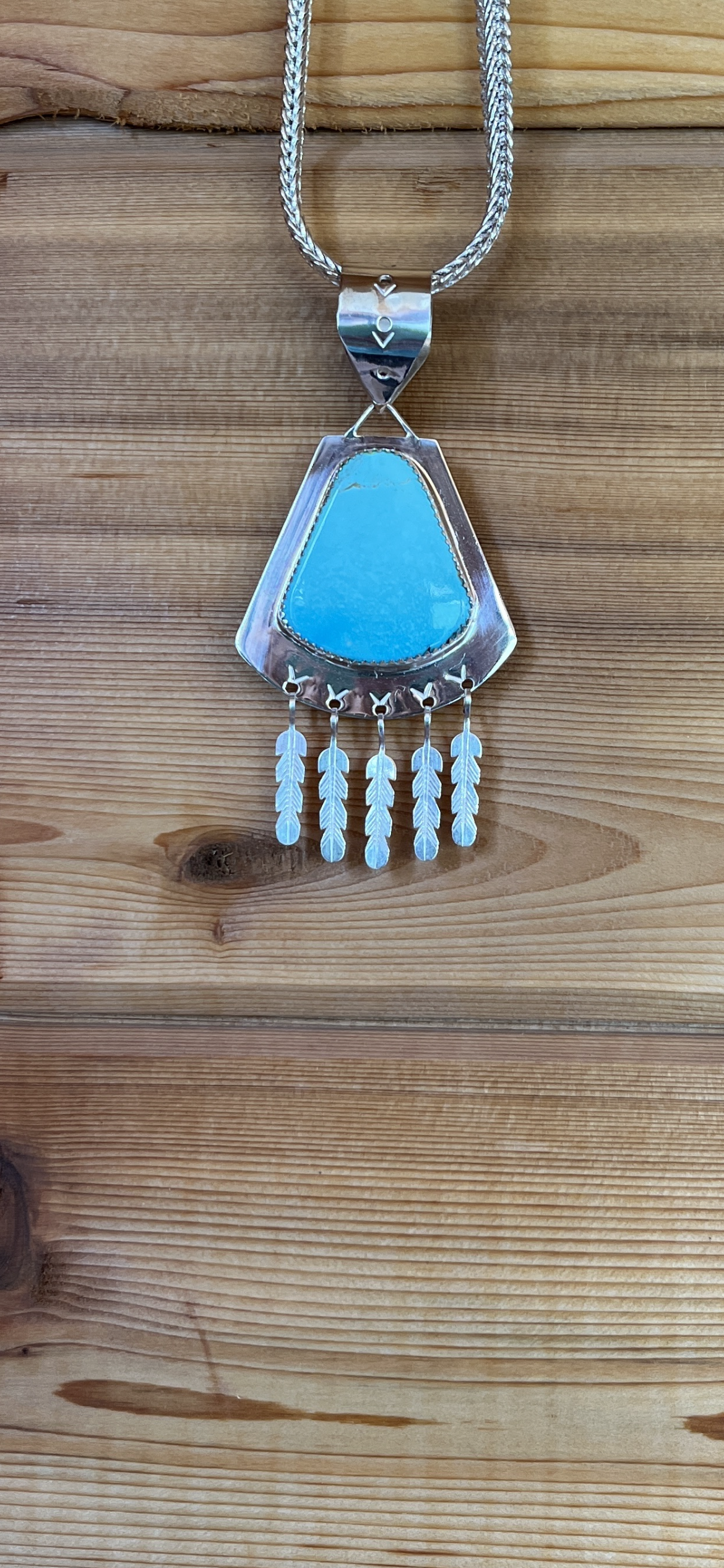 Turquoise Pendant w/SS Feathers