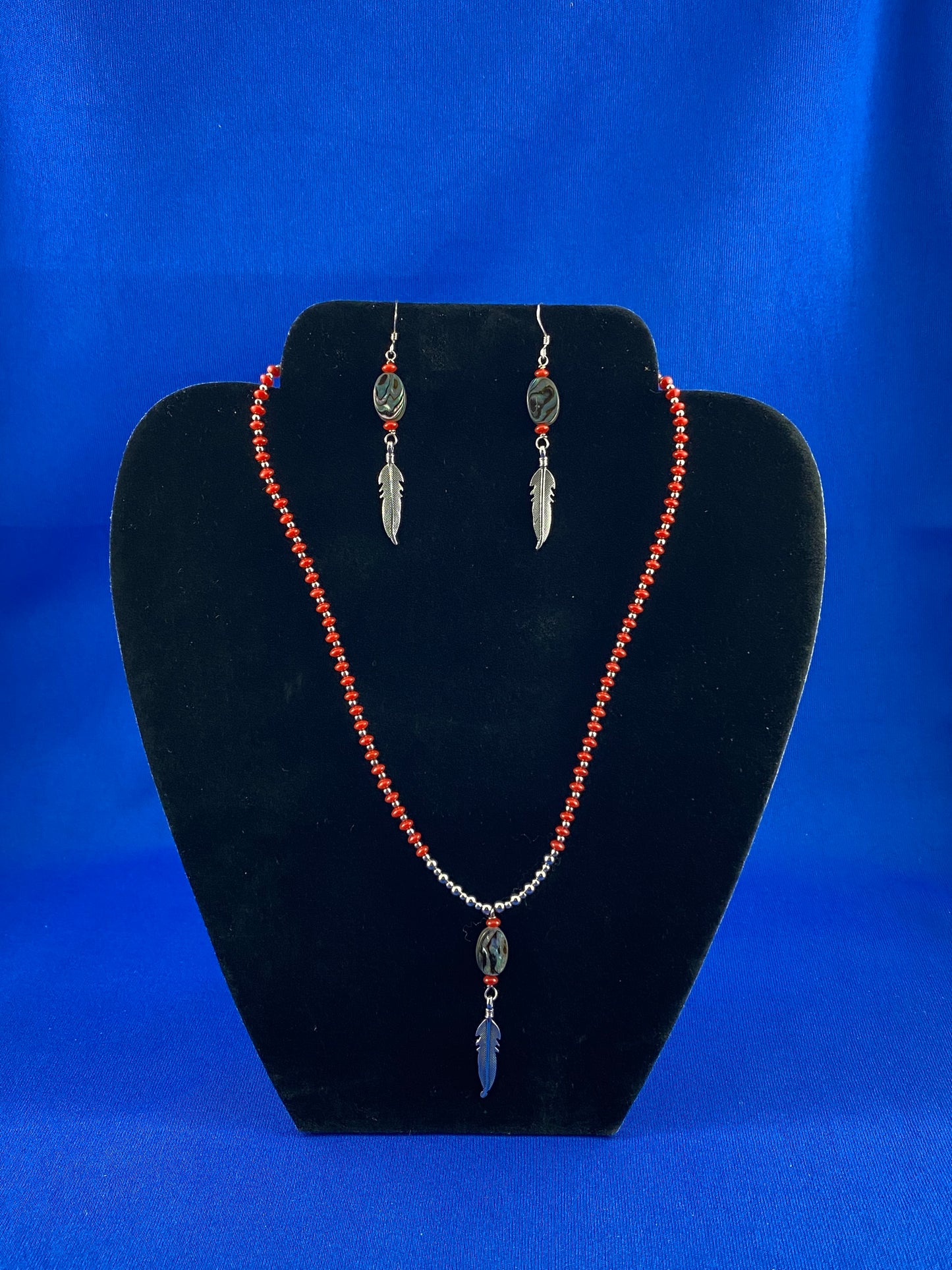 Coral & Sterling Silver Feather Set